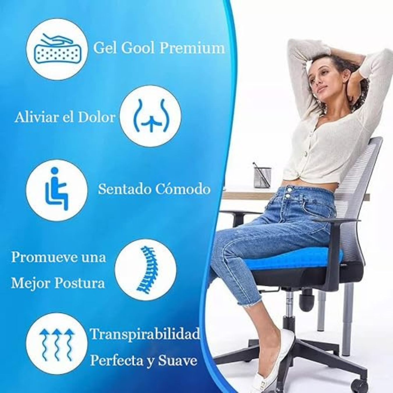 ComfortFlex:  Cojín Ergonomico de Gel - Alivia tu Espalda y Mejora tu Postura