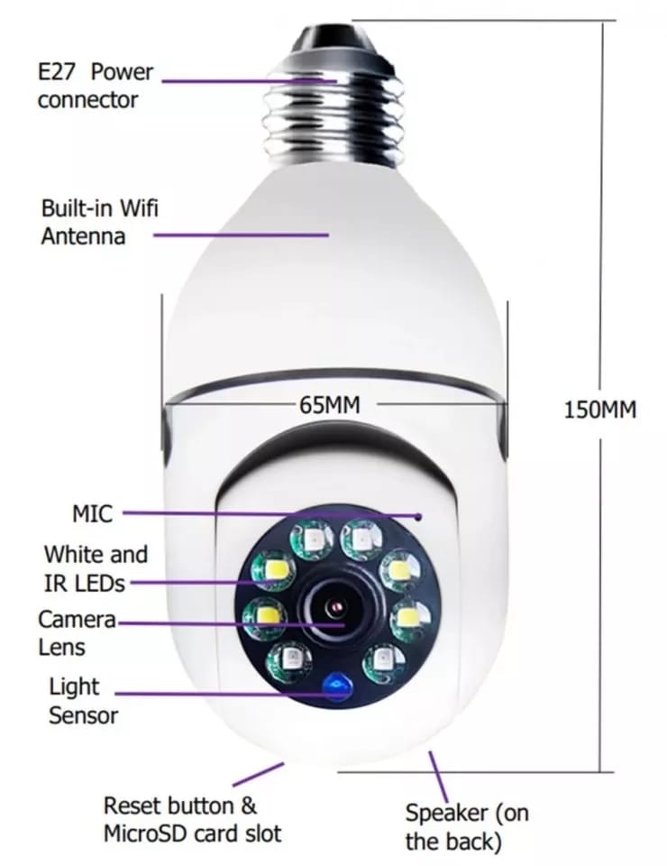 Cámara de Seguridad Wifi Tipo Bombillo - HD 1080P