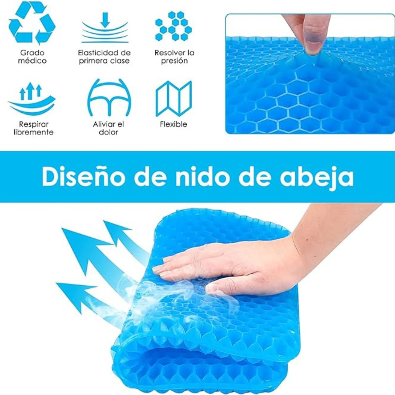 ComfortFlex:  Cojín Ergonomico de Gel - Alivia tu Espalda y Mejora tu Postura